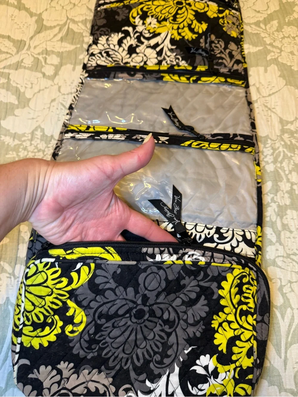 Vera Bradley Baroque Black, Yellow & White Quilted Hanging Cosmetic Organizer